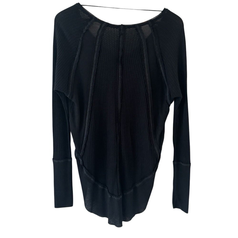 We The Free People Boho Tee Top Womens XS Oversized Slouchy Waffle Thermal Black - Picture 2 of 6
